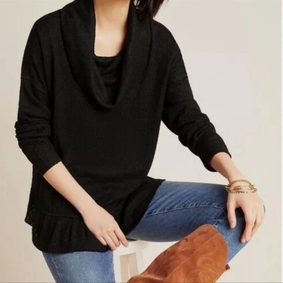 Anthropologie Maeve Addie Ruffled Hacci Pull Over Cowl Neck Sweater - Picture 4 of 10